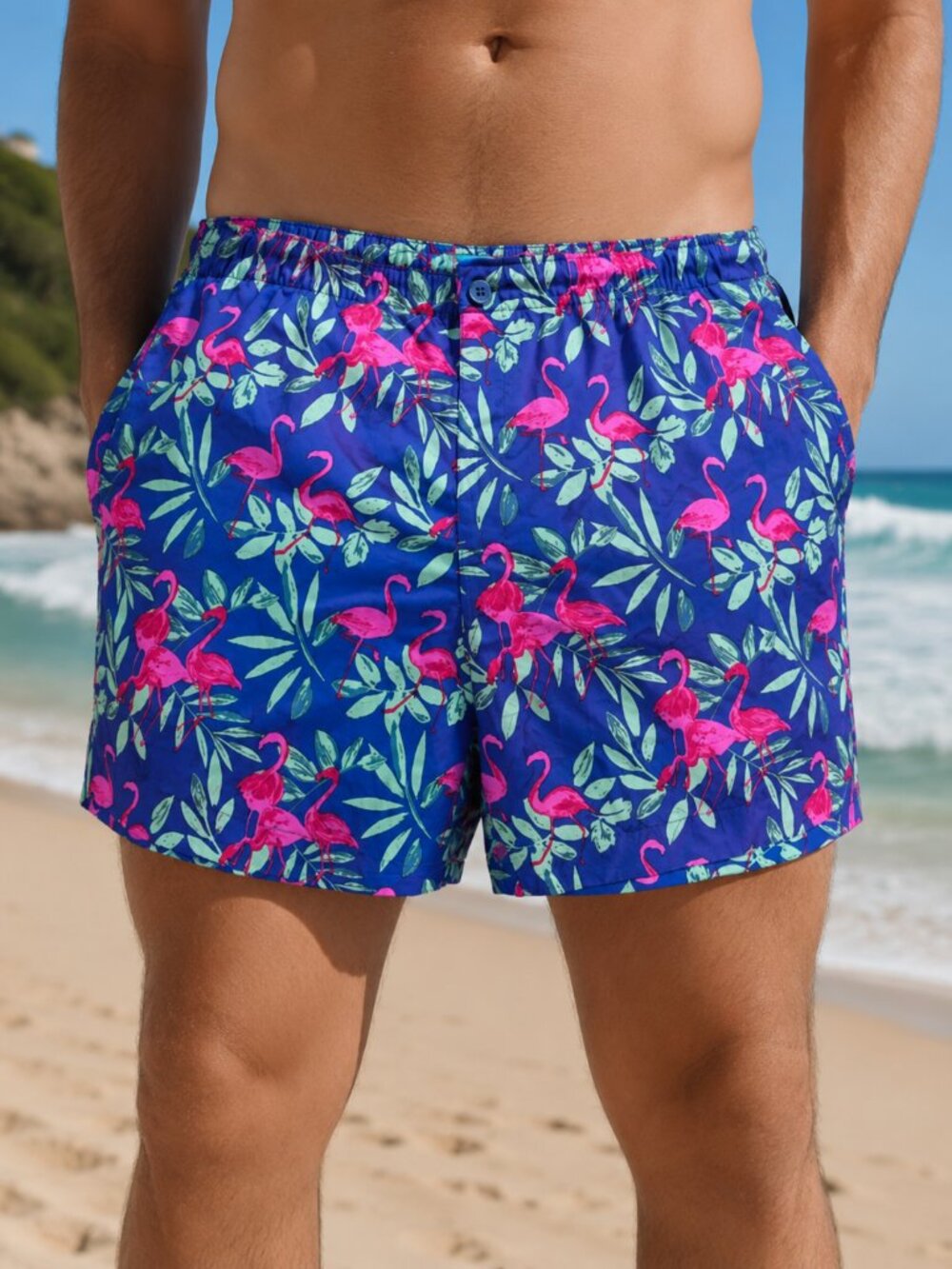 Joe Marlin Hybrid Swim Trunks Board Shorts 2XL Tropical Flamingo Print